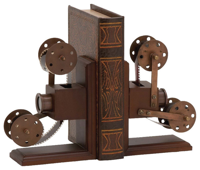 Contemporary and Modern Classic Wood Metal Bookend Pair Home Accent