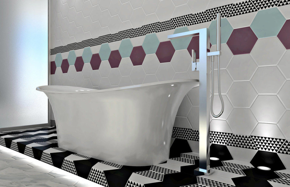 ванная комната с плиткой ЛИНЬЯНО и БУРАНЕЛЛИ от KERAMA MARAZZI