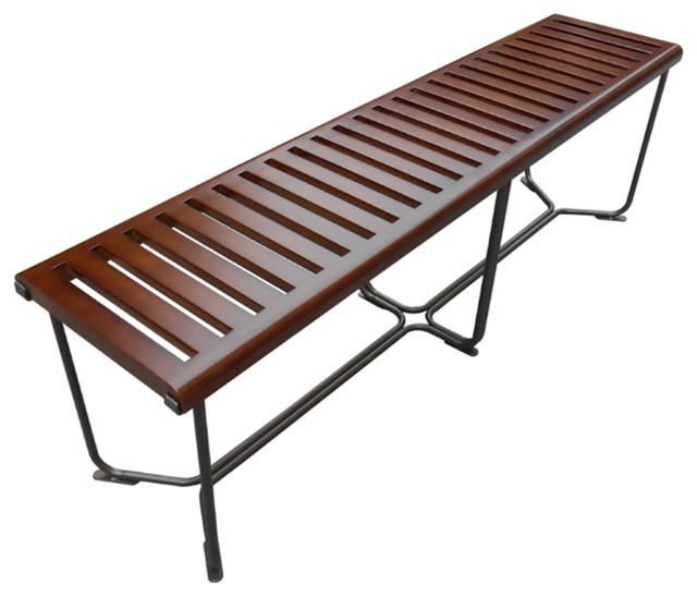 Solid Wood Bench 48", Brown Industrial Dining Benches by