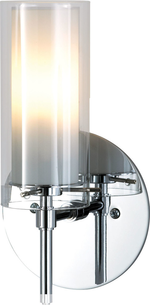 Tubolaire 1 Light Sconce, Chrome With Clear Glass And Frosted Interior Glass