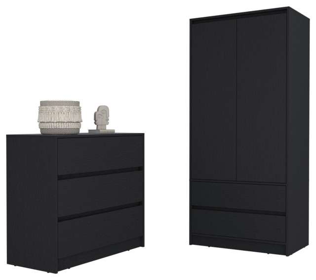 Lewes 2 Piece Bedroom Set, Dresser + Armoire, Black Modern Bedroom Furniture Sets by We