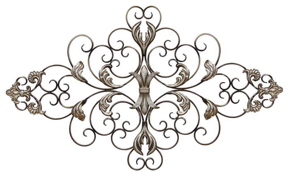 HomeRoots Champagne Ornate Scroll Metal Decor French Country Metal Wall Art by VirVentures