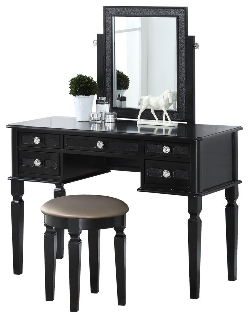Elegant Vanity Table With Stool Set, Galaxy Black