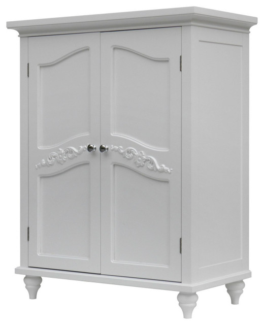 Bathroom Linen Storage Floor Cabinet With 2 Doors In White Wood