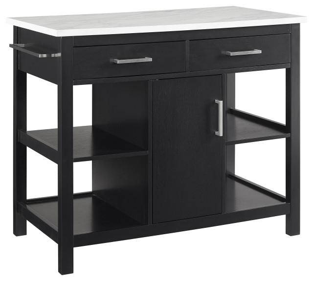 Audrey Faux Marble Top Kitchen Island Black/White Marble Transitional