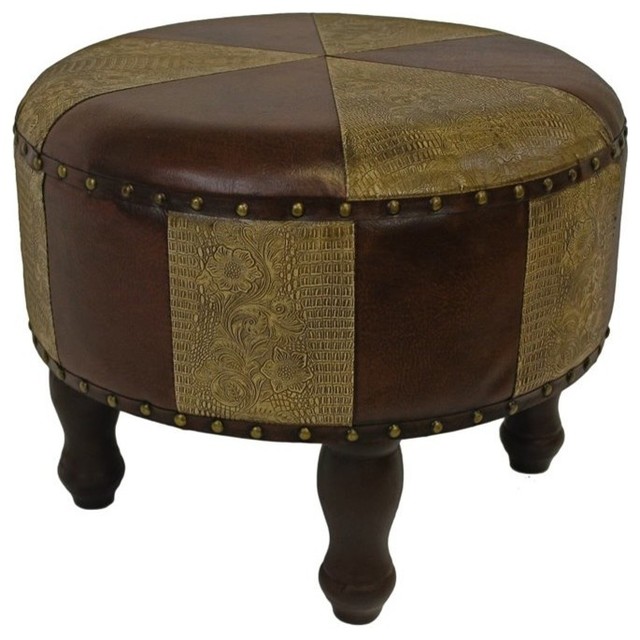 Pemberly Row Faux Leather Ottoman in Mix Pattern