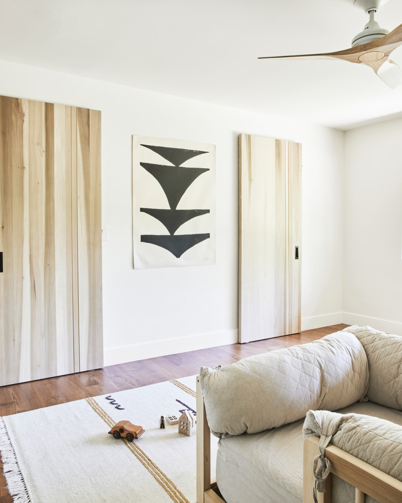 Spanish Modern - Example of a large transitional wallpaper bedroom design in Los Angeles