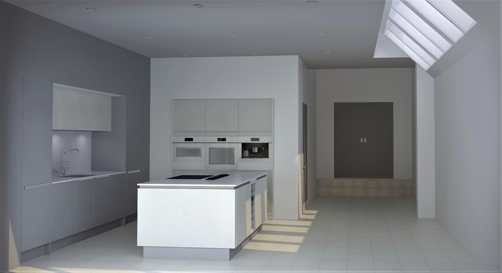 Sleek matt Contemporary kitchen with white appliances