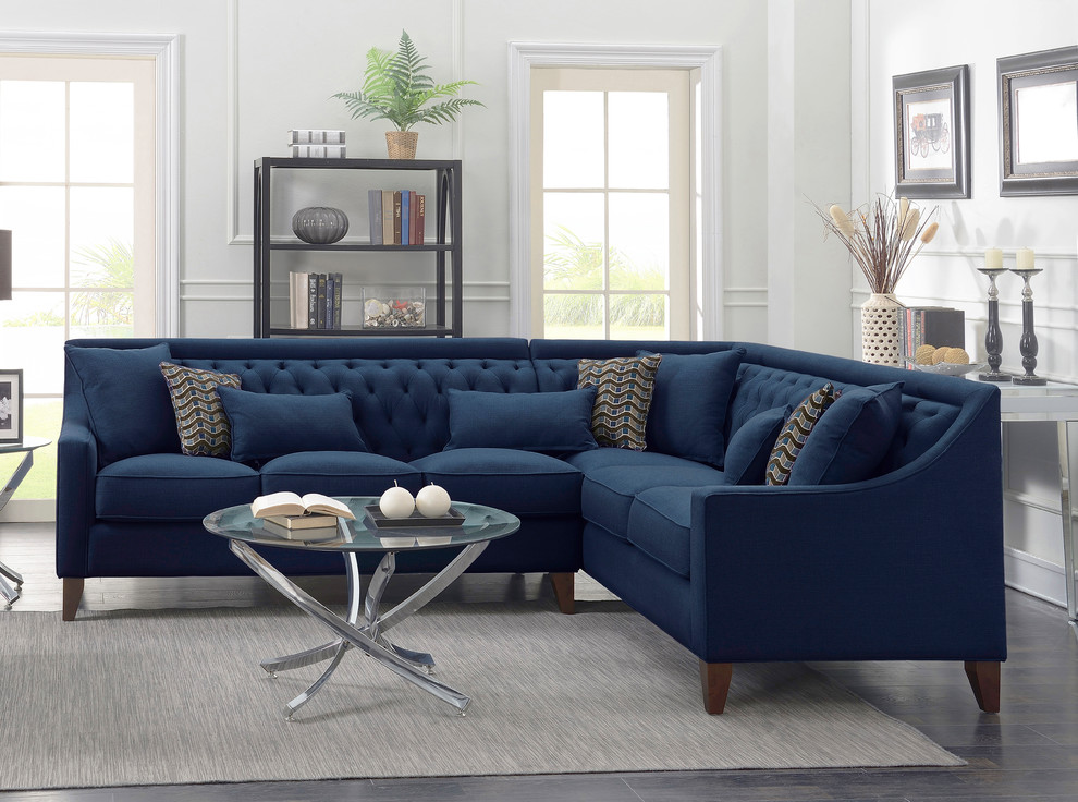 Chic Home Aberdeen Right Facing Sectional Sofa, Navy Blue Modern