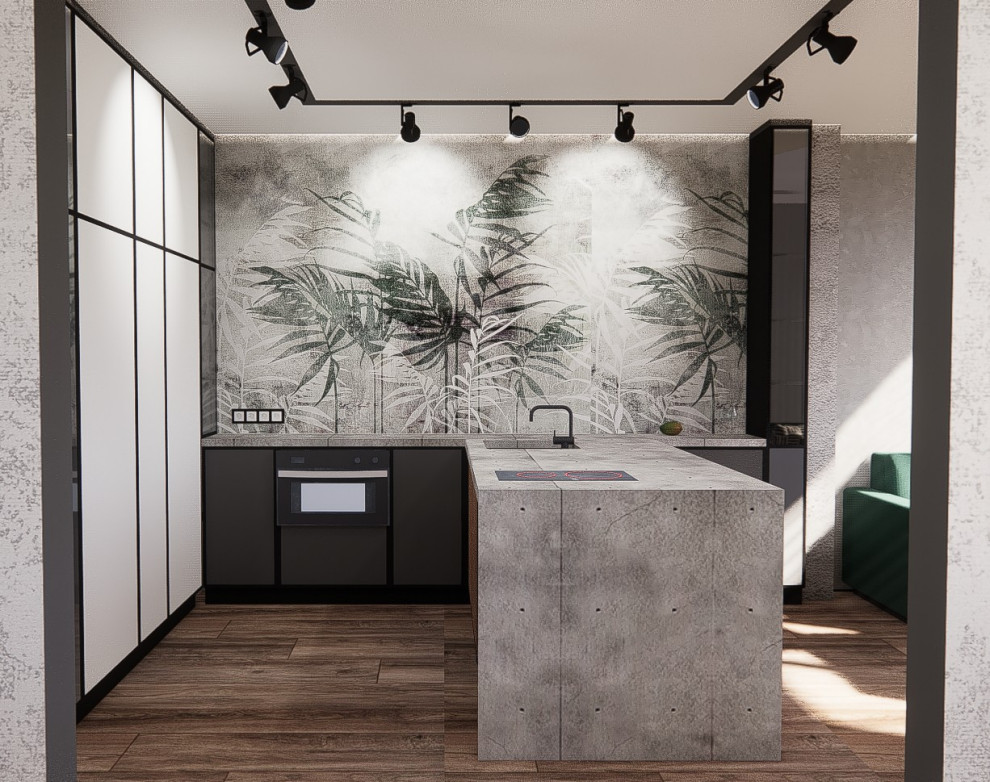 Графичный интерьер с элементами брутализма