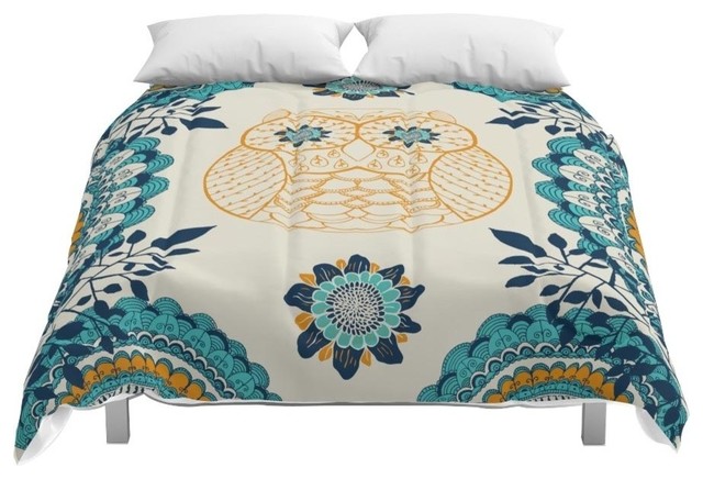 Society6 Boho Owl Comforter Mediterranean Comforters And