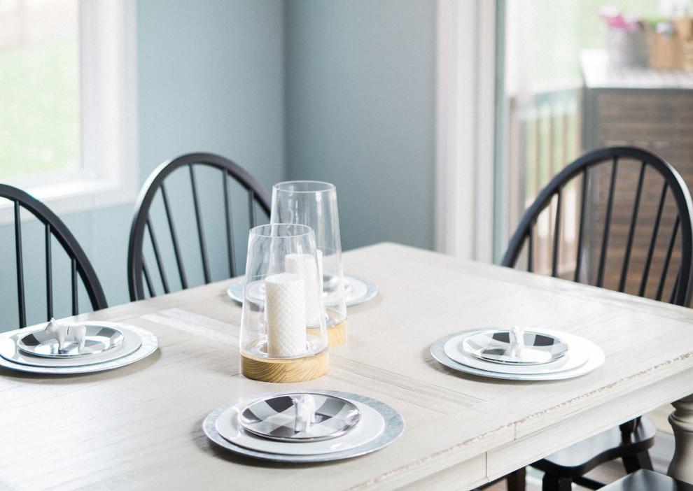 Transitional kitchen/dining room combo photo with blue walls