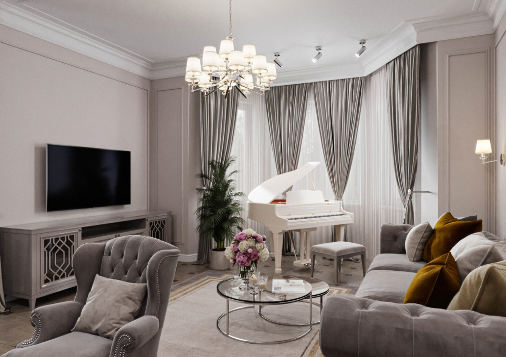 КЛАССИЧЕСКАЯ ГОСТИНАЯ В ЗАГОРОДНОМ ДОМЕ