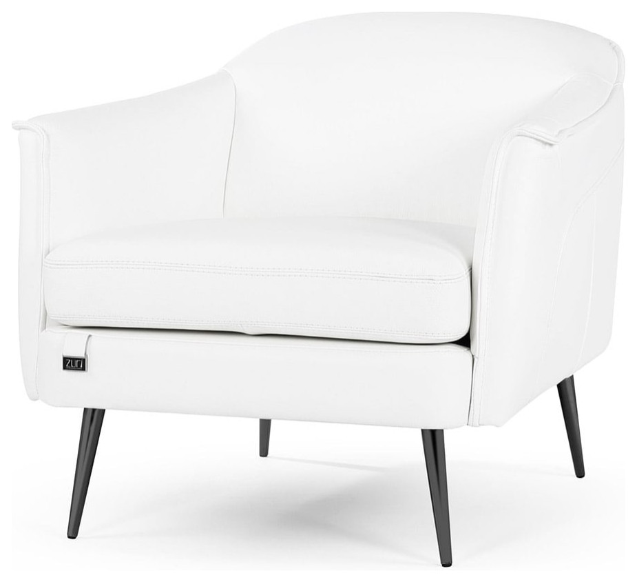 Renata White Lounge Chair with Black Steel Legs and Top Grain Leather