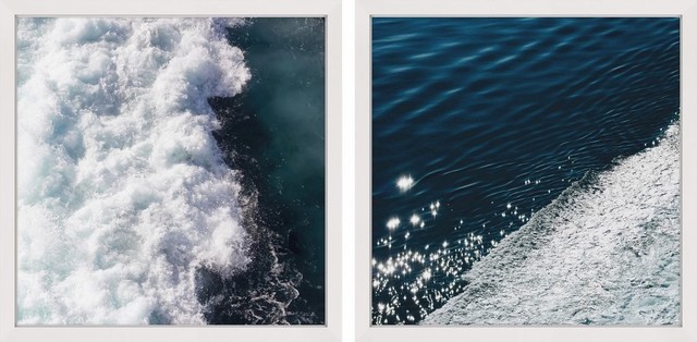 "Beach Waves" Framed Painting Diptych, 64"x32"