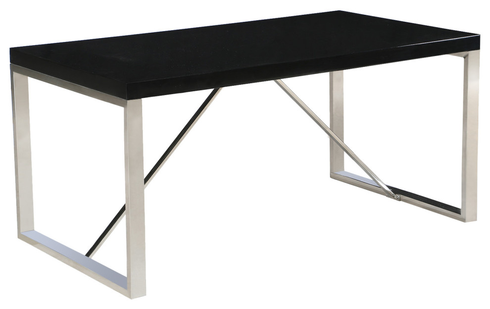63" Modern Dining Table Chrome Finish Wood Tabletop 4 Four Six 6 Seating, Black