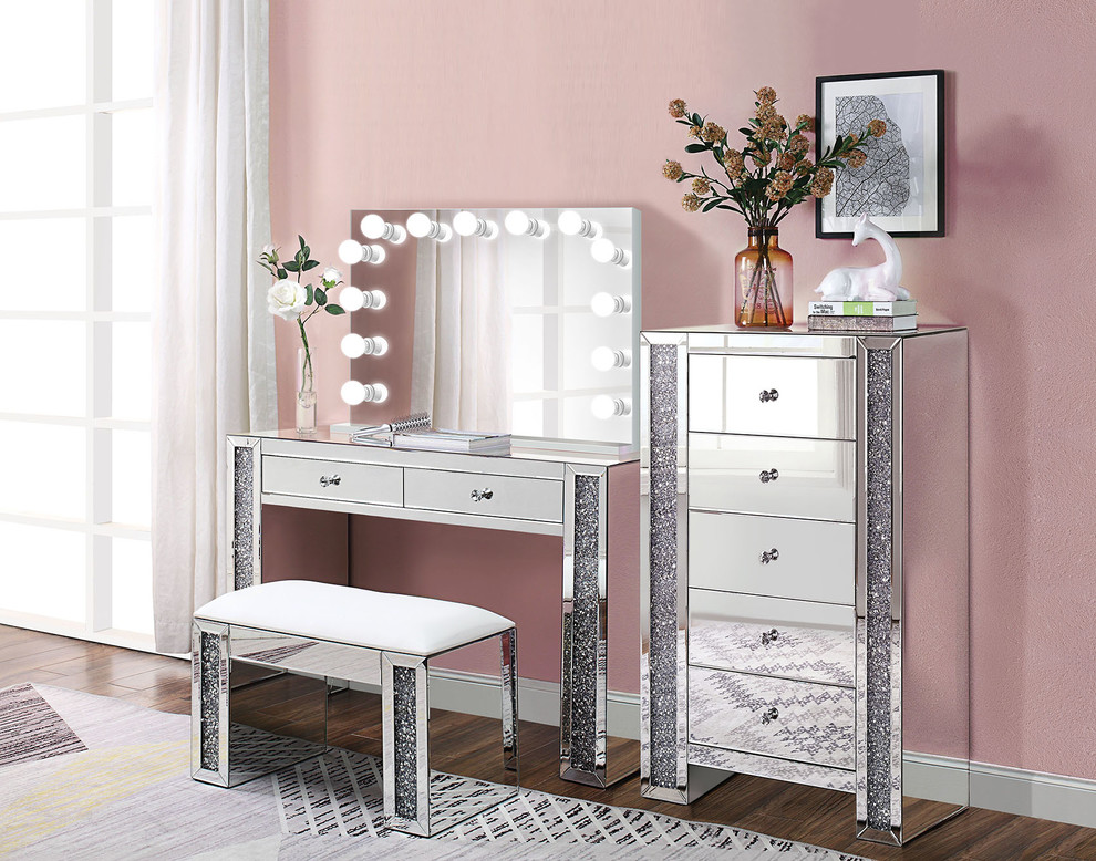 Makeup Station With 2-Drawer Console and Dimmable Glam Mirror ...