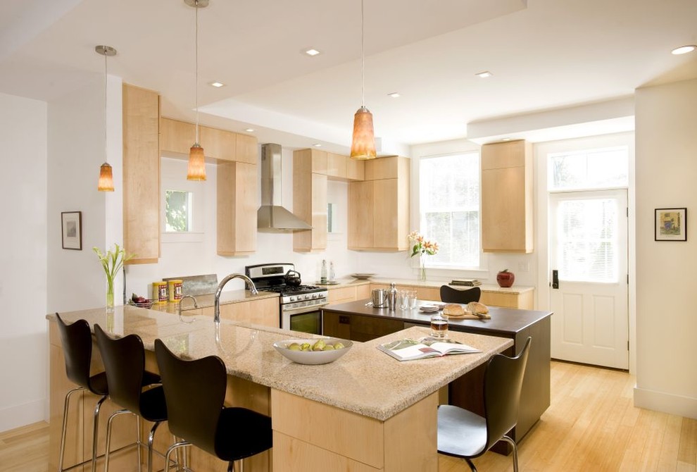 Inspiration for a contemporary kitchen in Boston with stainless steel appliances.