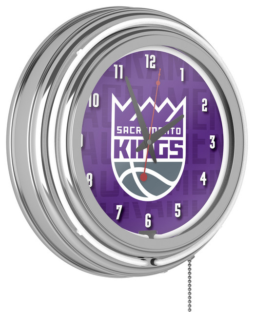 NBA Chrome Double Rung Neon Clock, City, Sacramento Kings