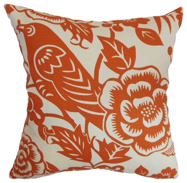 Campeche Floral Pillow Tangerine Contemporary Decorative