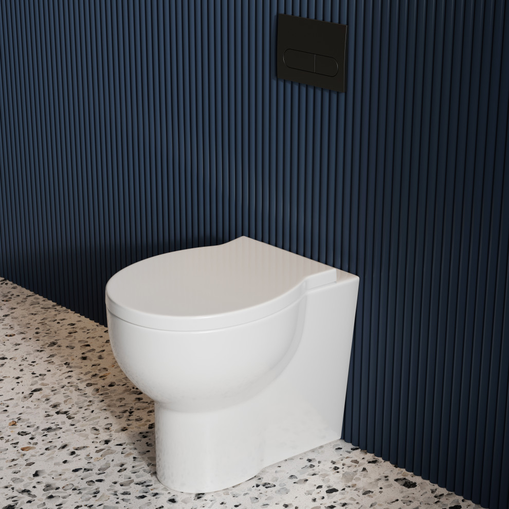 Inspiration for a medium sized modern family bathroom in Kent with a wall mounted toilet, blue tiles, blue walls, terrazzo flooring and white floors.