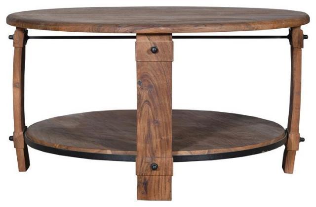 38 Inch Retro Style Round Wooden Coffee Table With Bottom Shelf In Natural Brown Industrial Coffee Tables By Homesquare Houzz