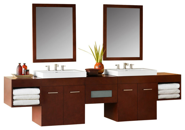 Ronbow 94" Bella Solid Wood Double Wall Mount Vanity Set, Dark Cherry