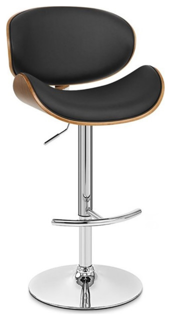Armen Living Naples 34" Contemporary Faux Leather & Metal Bar Stool in Black