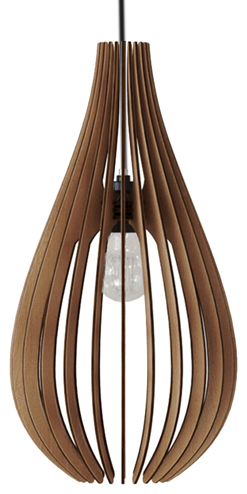 Teardrop Modern 1-Light Pendant 10" Diameter Smooth Wood ...