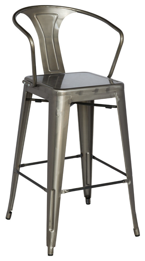 Chintaly Galvanized Steel Bar Stools With Back, Black, Set of 4 - Industrial - Outdoor Bar 