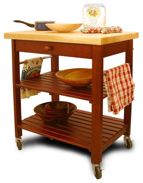 Roll-About Kitchen Cart w 2 Shelves, Drawer &