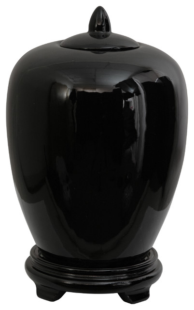 11" Solid Black Porcelain Vase Jar