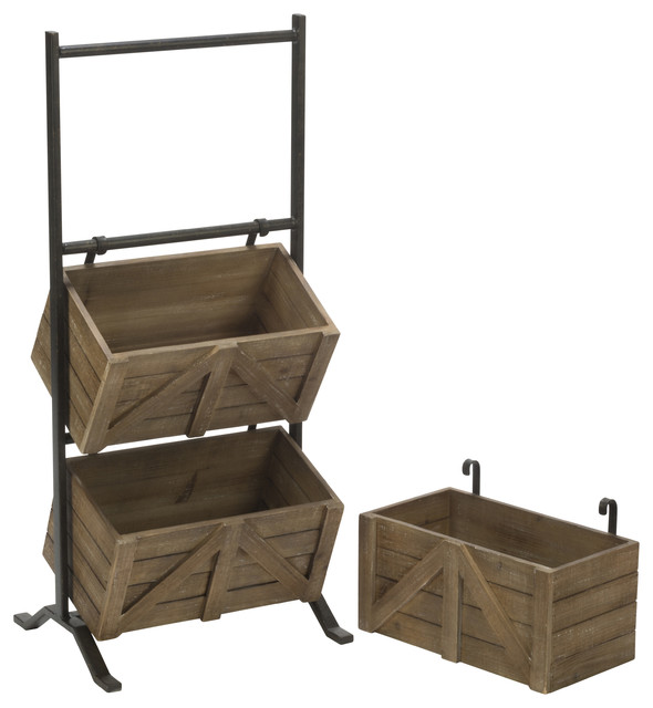 3 Tier Wooden Crate Stand Farmhouse Storage Bins And Boxes By Tripar International Inc