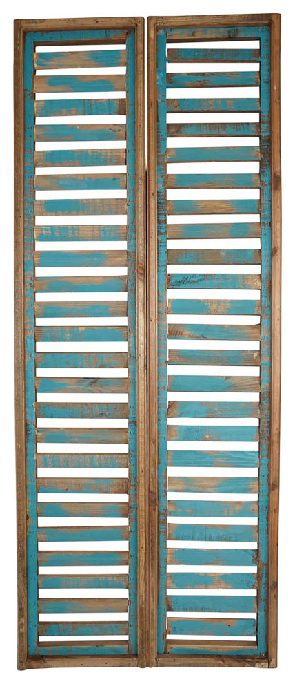 Milan Wood Shutters Farmhouse Pair 24x60", Turquoise