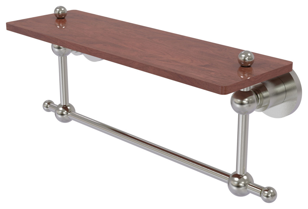 Astor Place 16" Solid Wood Shelf with Towel Bar, Satin Nickel