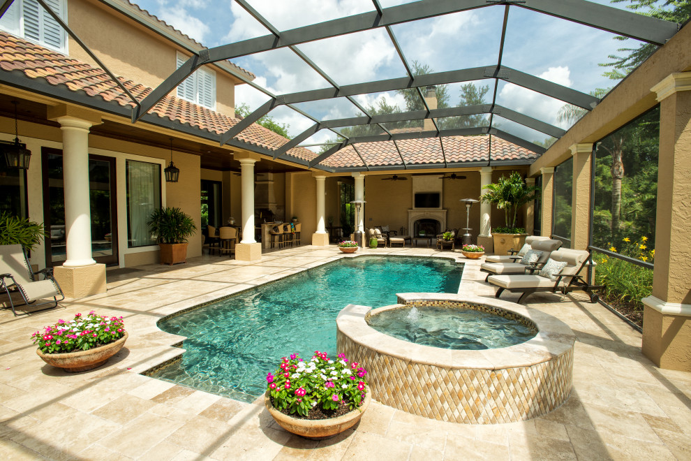 Inspiration for a large mediterranean pool remodel in Austin