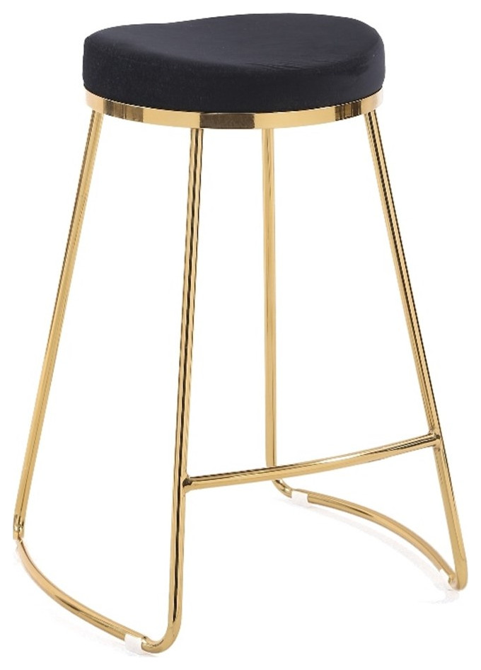 Regina Modern Black Velvet Kitchen Furniture Island Counter Gold Metal