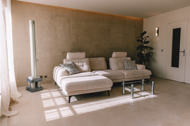 Nuances de beige middelhavsstil-dagligstue