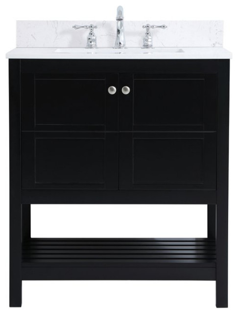 Elegant VF16430BK-BS 30"Single Bathroom Vanity, Black With Backsplash ...
