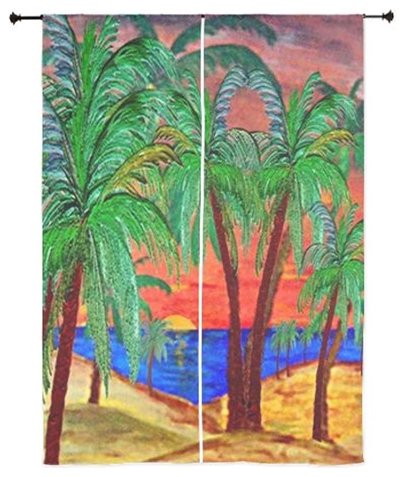 Palm Tree Tropical Sheer Curtains Mountain Sunset Palms