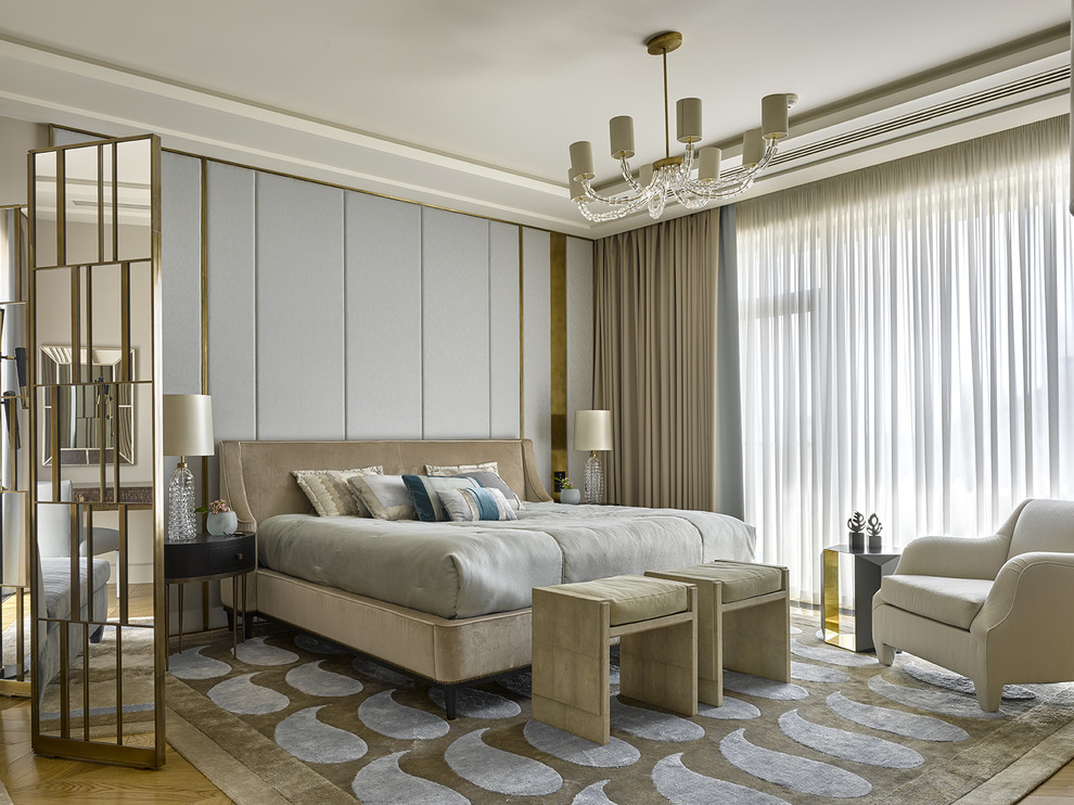 Design ideas for a transitional bedroom in Saint Petersburg.