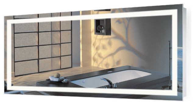 Large Led Lighted Bathroom Mirror With, Lighted Bathroom Mirrors With Storage