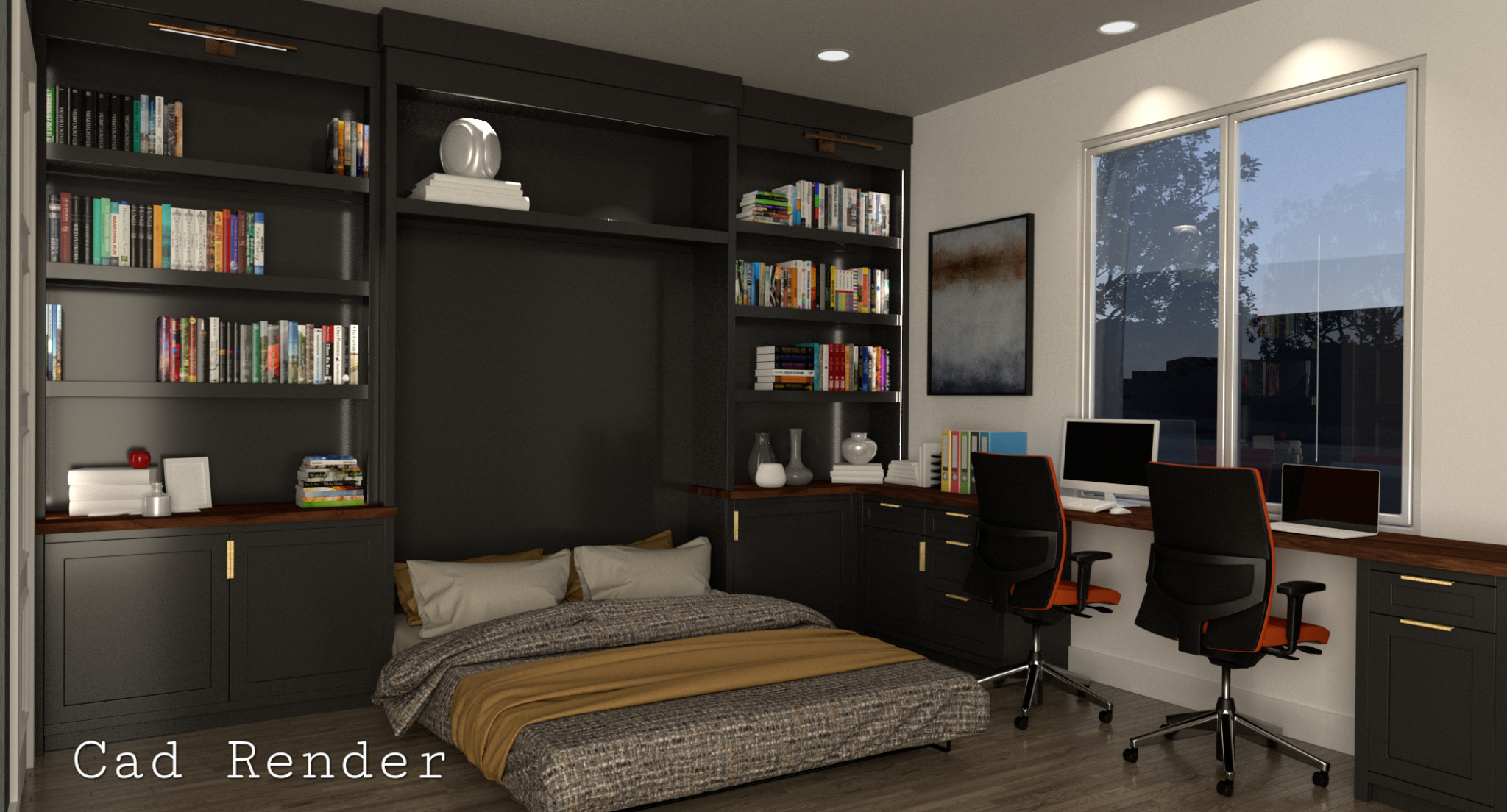 CUSTOM BUILT IN MURPHY BED / BOOKSHELF AND DESK