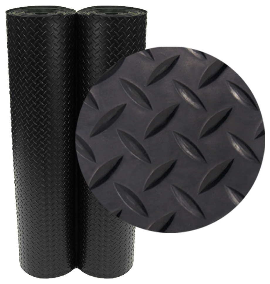 RubberCal Diamond Plate Rubber Flooring Rolls, 3mm, 4'x4' Contemporary Vinyl Flooring by