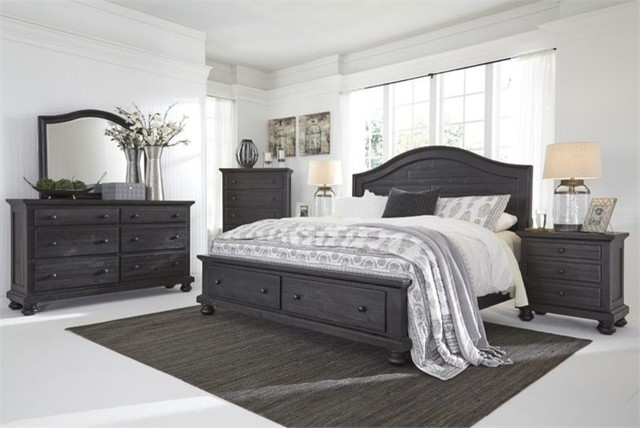 ashley sharlowe 5-piece queen storage panel bedroom set, charcoal
