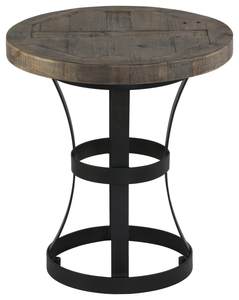 Cortesi Home Newcastle End Table, Solid Reclaimed Wood and Black Metal