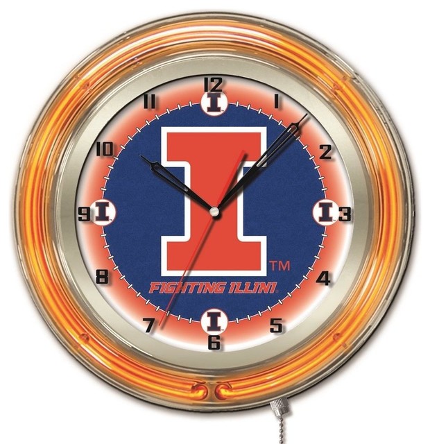 Illinois 19" Neon Clock Contemporary Wall Clocks by Holland Bar