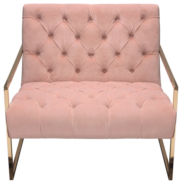 Luxe Tufted Velvet Accent Chair Blush Pink With Polished Gold Stainless Steel Contemporary Armchairs And Accent Chairs By Hedgeapple Houzz