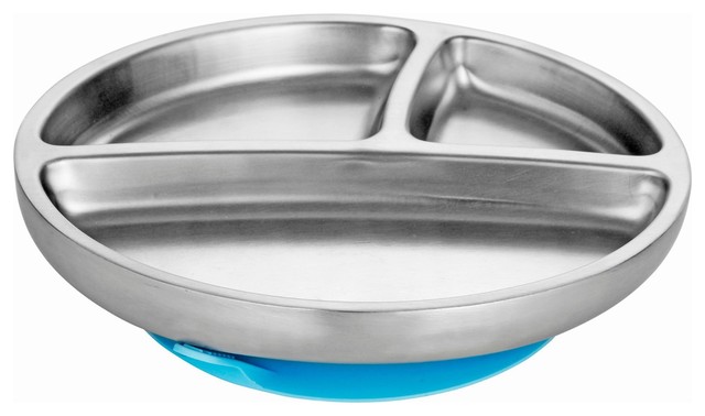 Blue Avanchy Stainless Steel Suction Toddler Plate, Blue