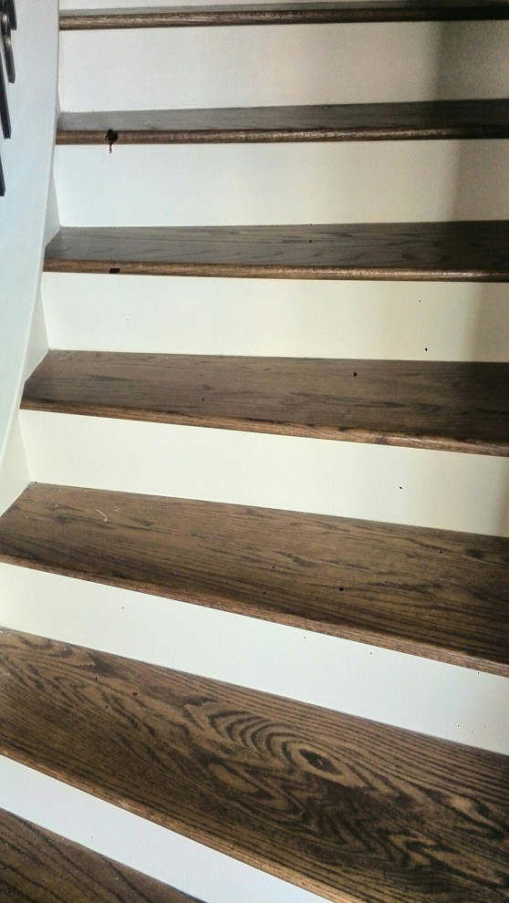 Idées déco pour un escalier courbe moderne de taille moyenne avec des marches en bois.